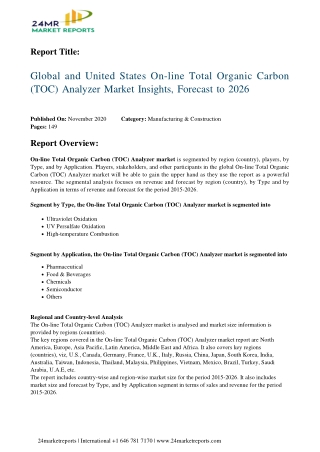 On-line Total Organic Carbon (TOC) Analyzer Market Insights, Forecast to 2026