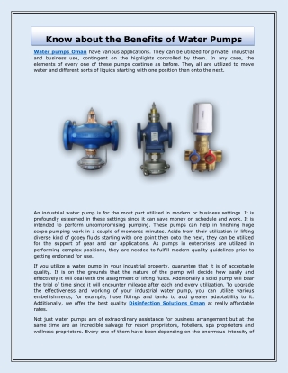 Know about the Benefits of Water Pumps