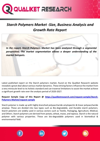 Starch Polymers Market Size, Growth, Business Strategies and Forecast to 2027