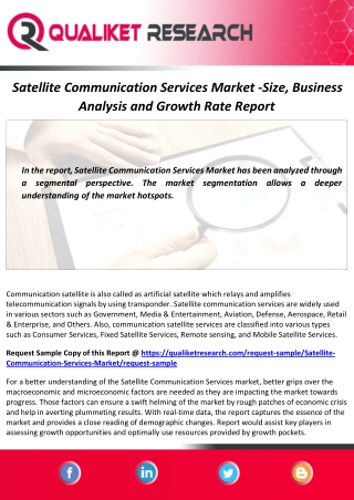 Satellite Communication Services Market Size, Scope and Forecast Report to 2027