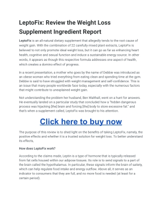 LeptoFix Review the Weight Loss Supplement Ingredient