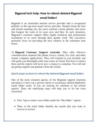 Bigpond tech help: How to reboot deleted Bigpond email folder!
