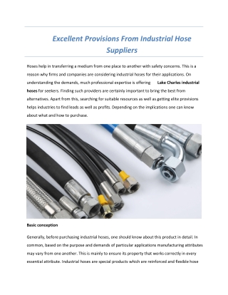 Excellent Provisions From Industrial Hose Suppliers