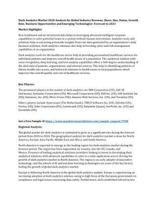 Dark Analytics Market 2020 Analysis by Global Industry Revenue, Share, Size, Status, Growth Rate, Business Opportunities
