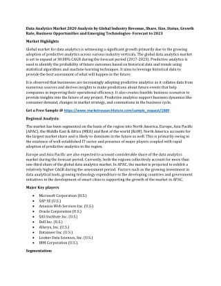 Data Analytics Market 2020 Analysis by Global Industry Revenue, Share, Size, Status, Growth Rate, Business Opportunities