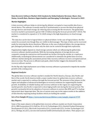 Data Recovery Software Market 2020 Analysis by Global Industry Revenue, Share, Size, Status, Growth Rate, Business Oppor