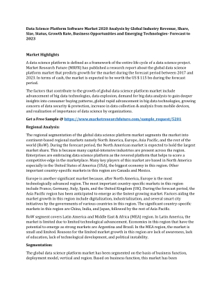 Data Science Platform Software Market 2020 Analysis by Global Industry Revenue, Share, Size, Status, Growth Rate, Busine