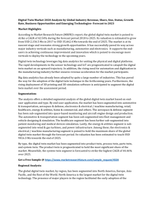 Digital Twin Market 2020 Analysis by Global Industry Revenue, Share, Size, Status, Growth Rate, Business Opportunities a