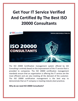 Get Your IT Service Verified And Certified By The Best ISO 20000 Consultants