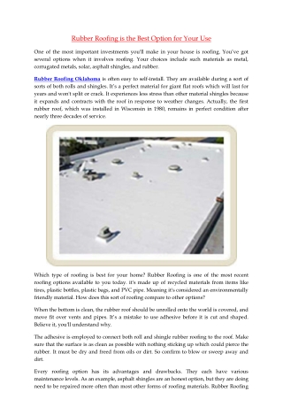 Rubber Roofing is the Best Option for Your Use