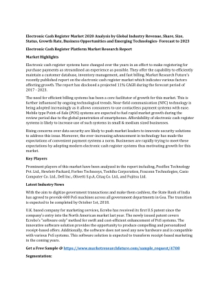Electronic Cash Register Market 2020 Analysis by Global Industry Revenue, Share, Size, Status, Growth Rate, Business Opp