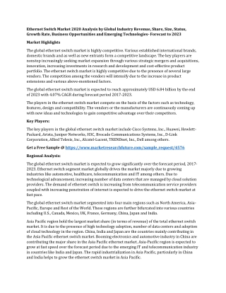Ethernet Switch Market 2020 Analysis by Global Industry Revenue, Share, Size, Status, Growth Rate, Business Opportunitie