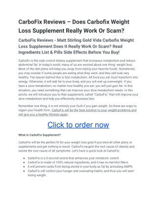 CarboFix Reviews – Does Carbofix Weight Loss Supplement