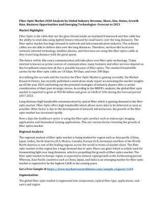 Fiber Optic Market 2020 Analysis by Global Industry Revenue, Share, Size, Status, Growth Rate, Business Opportunities an