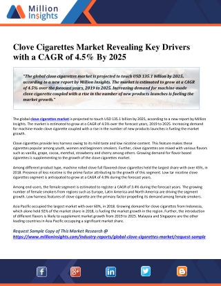 Clove Cigarettes Market Revealing Key Drivers with a CAGR of 4.5% By 2025