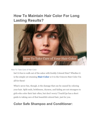 How To Maintain Hair Color For Long Lasting Results?