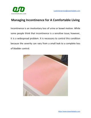 Managing Incontinence for A Comfortable Living