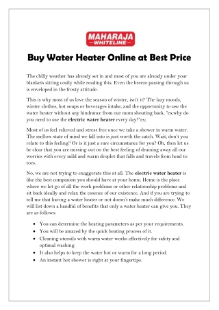 Buy Water Heater Online at Best Price
