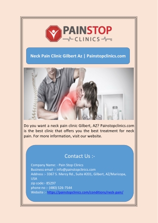 Neck Pain Clinic Gilbert Az | Painstopclinics.com