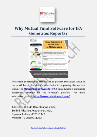 Why Mutual Fund Software for IFA Generates Reports?