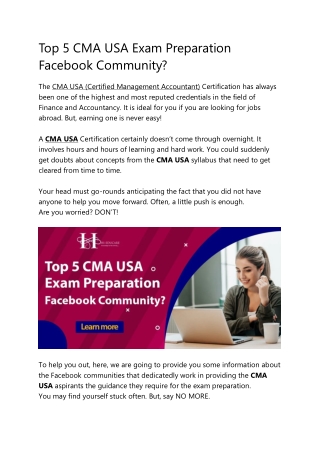 Best CMA USA Facebook Community for learning resources