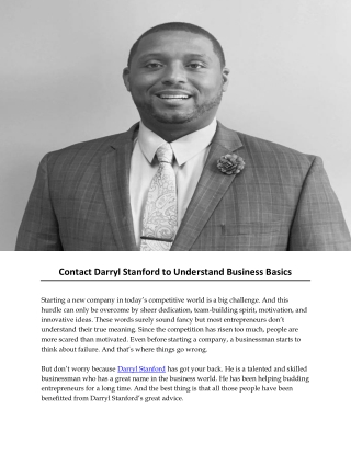 Contact Darryl Stanford to Understand Business Basics