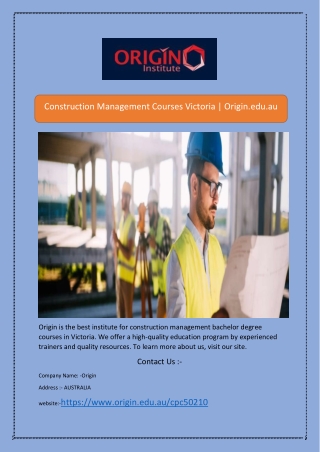 Construction Management Courses Victoria | Origin.edu.au