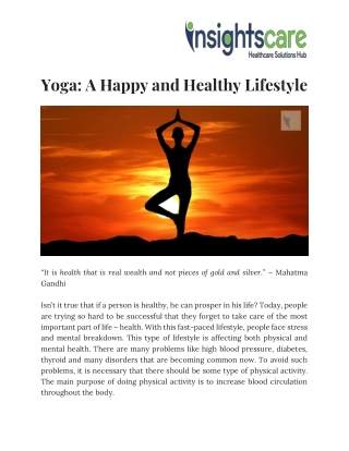 Yoga: A Happy and Healthy Lifestyle | Insights Care