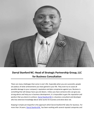 Darryl Stanford NC: Head of Strategic Partnership Group, LLC for Business Consultation