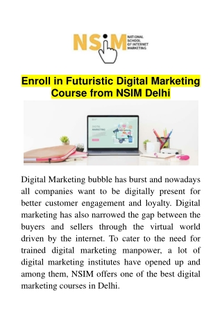 Enroll in Futuristic Digital Marketing Course from NISM Delhi