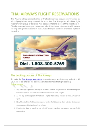 Thai Airways Reservations Online Process