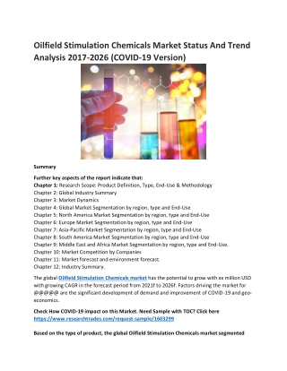 Oilfield Stimulation Chemicals Market Status And Trend Analysis 2017-2026 (COVID-19 Version)