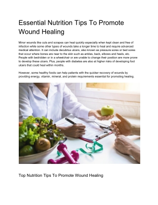 Essential Nutrition Tips To Promote Wound Healing