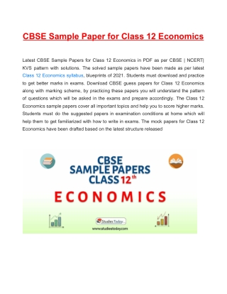 CBSE Sample Paper 2021 for Class 12 Economics Based on Revised CBSE Syllabus 2020-21