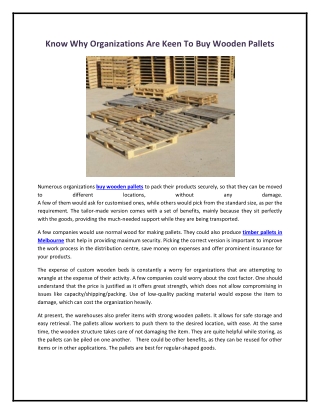 Know Why Organizations Are Keen To Buy Wooden Pallets