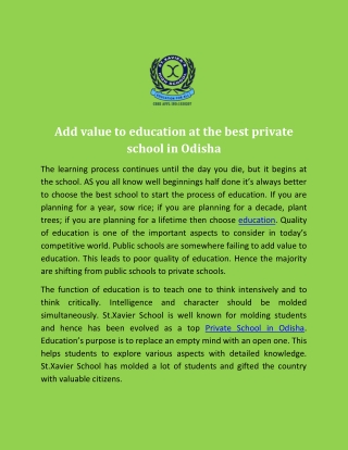 Add value to education at the best private school in Odisha