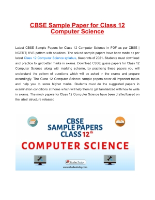 Download CBSE Sample Paper 2021 for Class 12 Computer Science with solution in PDF