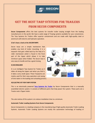 Get the Best Tarp Systems for Trailers from SECON COMPONENTS
