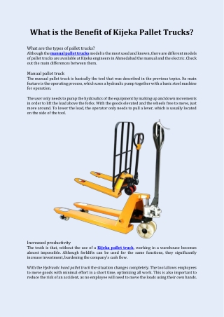 What is the Benefit of Kijeka Pallet Trucks?