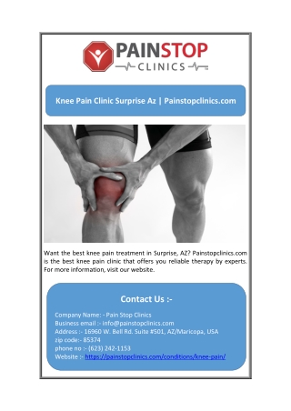 Knee Pain Clinic Surprise Az | Painstopclinics.com