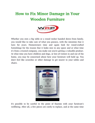 How to Fix Minor Damage in Your Wooden Furniture