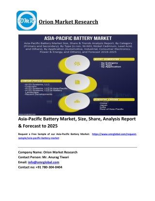 Asia-Pacific Battery Market Trends, Size, Competitive Analysis and Forecast 2019-2025