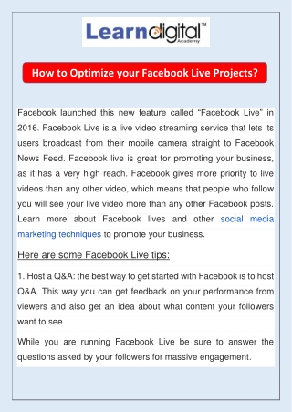 How to Optimize your Facebook Live Projects