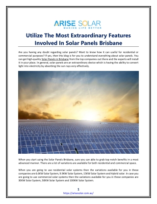 Utilize The Most Extraordinary Features Involved In Solar Panels Brisbane