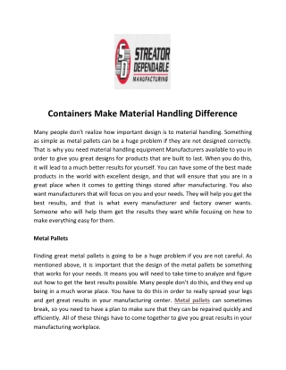 Containers Make Material Handling Difference