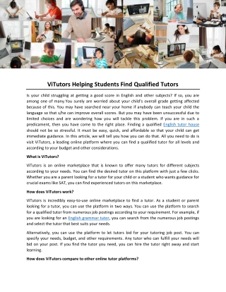 ViTutors Helping Students Find Qualified Tutors