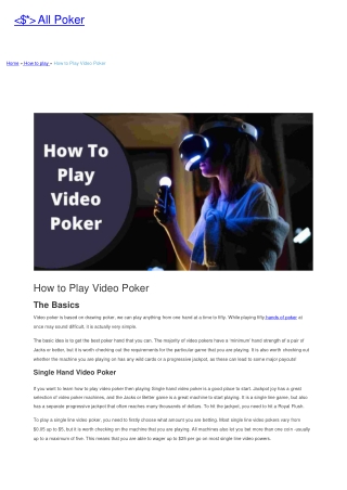 How to Play Video Poker