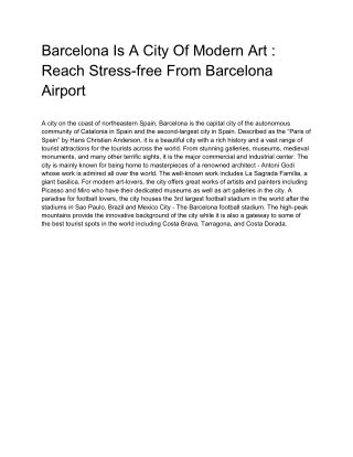 Barcelona Is A City Of Modern Art : Reach Stress-free From Barcelona Airport