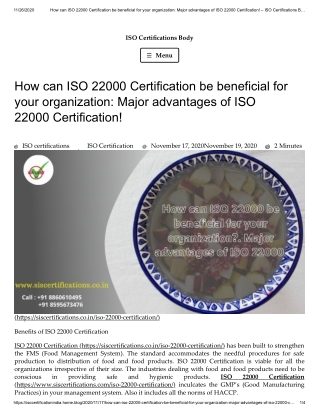 How can ISO 22000 Certification beneficial for your organization