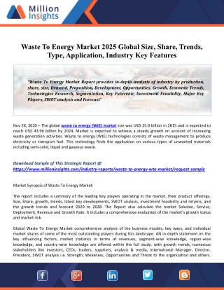 Waste To Energy Market 2025 Applications, Share, Growth, Size and Drivers